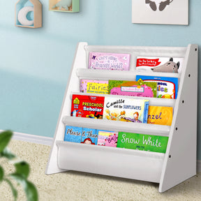 Bude white MDF 4 tier kids bookshelf and magazine rack in a bedroom