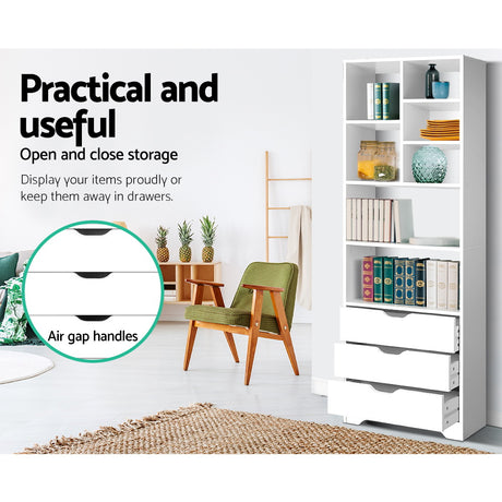 Artiss NANA White Bookshelf with Drawers