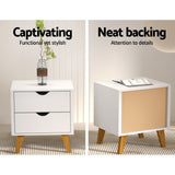 Artiss ANDERS Bedside Table with 2 Drawers in White — Splayed Rubber Wood Legs — Allure Home Collections