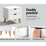 Artiss ANDERS Bedside Table with 2 Drawers in White — Splayed Rubber Wood Legs — Allure Home Collections