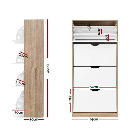 Maroona 4 Tier Shoe Cabinet, White and Wood image 3