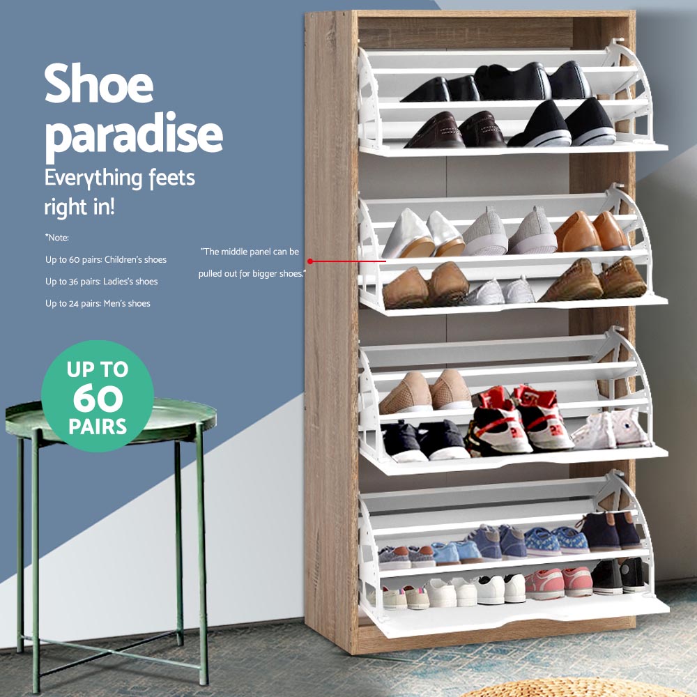 Maroona 4 Tier Shoe Cabinet, White and Wood image 6
