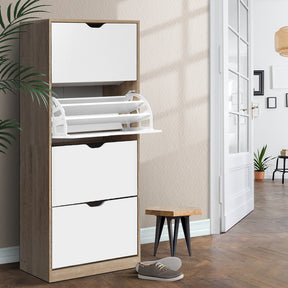 Maroona 4 Tier Shoe Cabinet, White and Wood image 1