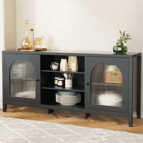 Kristiansand black buffet sideboard with double doors and shelves in a dining room