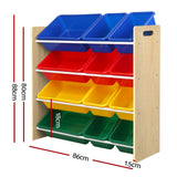 Keezi 4-Tier Toy Storage Shelf with 12 Removable Coloured Bins — Allure Home Collections