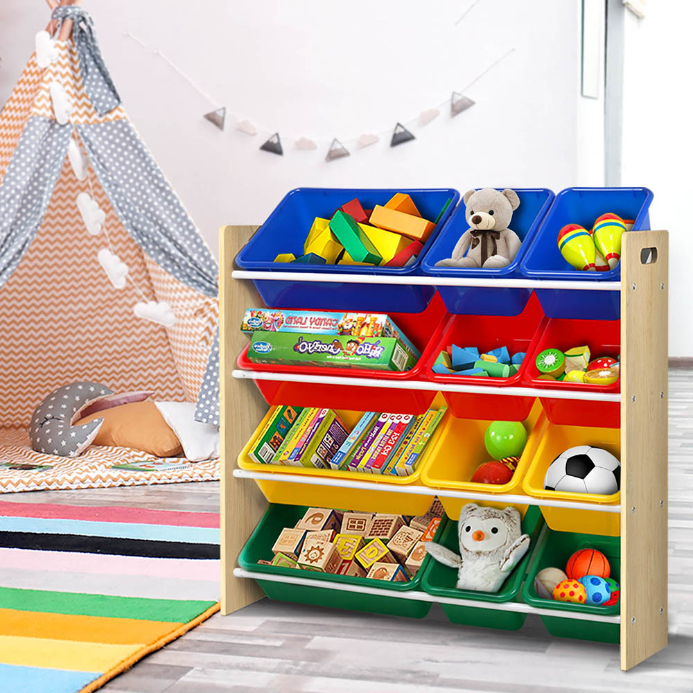 Kids Toy Storage Shelf with 12 Bins, 4 Tier