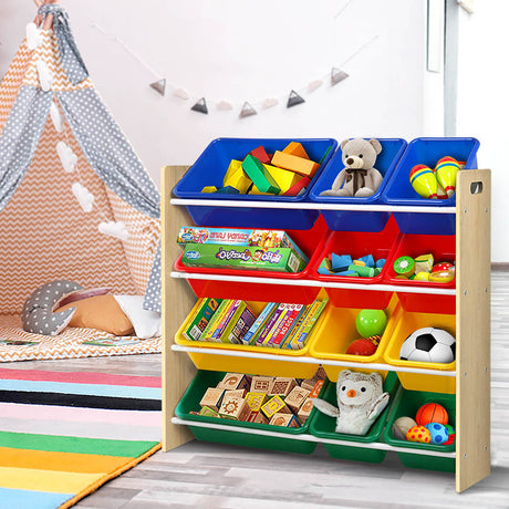 Kids Toy Storage Shelf with 12 Bins, 4 Tier