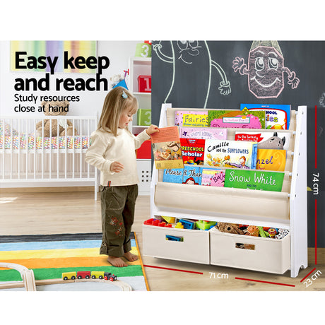 Keezi 4-Tier Kids Bookshelf with Magazine Rack and Drawer — E1 MDF — Allure Home Collections