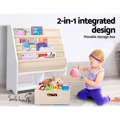 Keezi 4-Tier Kids Bookshelf with Magazine Rack and Drawer — E1 MDF — Allure Home Collections