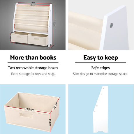 Keezi 4-Tier Kids Bookshelf with Magazine Rack and Drawer — E1 MDF — Allure Home Collections