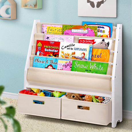 Keezi 4-Tier Kids Bookshelf with Magazine Rack and Drawer — E1 MDF — Allure Home Collections
