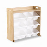 White and wood kids toy storage organiser with 9 bins - view 1