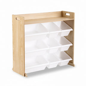 White and wood kids toy storage organiser with 9 bins - view 1