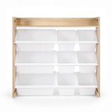 White and wood kids toy storage organiser with 9 bins - view 3