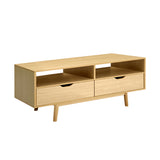 Somerset 120cm natural Scandinavian TV cabinet with tapered wood legs in a modern living room