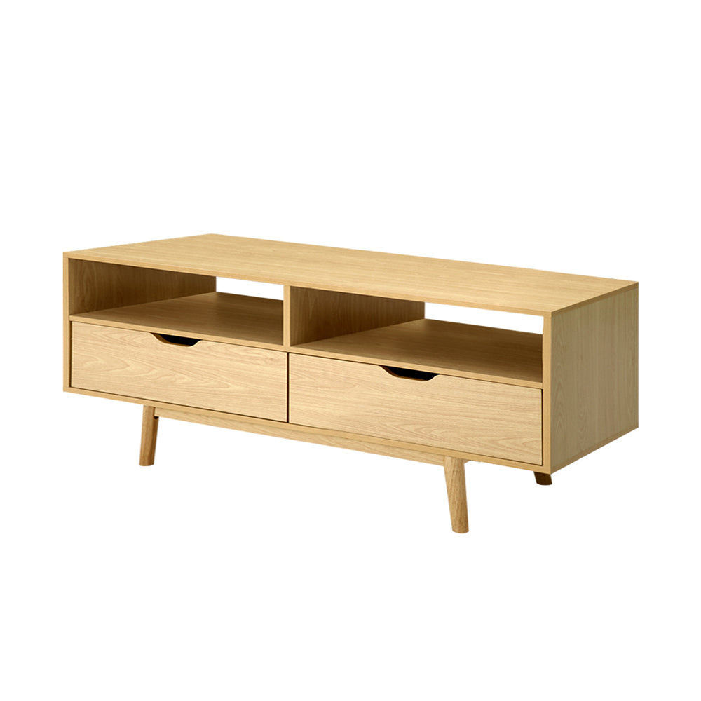 Somerset 120cm natural Scandinavian TV cabinet with tapered wood legs in a modern living room