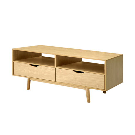 Somerset 120cm natural Scandinavian TV cabinet with tapered wood legs in a modern living room