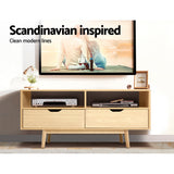 Somerset 120cm natural Scandinavian TV cabinet with tapered wood legs in a modern living room