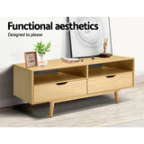 Somerset 120cm natural Scandinavian TV cabinet with tapered wood legs in a modern living room