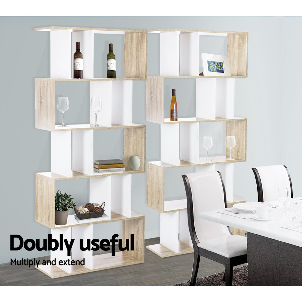 Artiss RITA 5-Tier Bookshelf in White & Oak