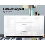 Artiss High Gloss White Buffet Sideboard — Three Drawers, Two Cupboards — Allure Home Collections