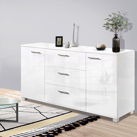 Artiss High Gloss White Buffet Sideboard — Three Drawers, Two Cupboards — Allure Home Collections
