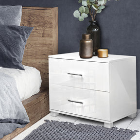 Lismore High Gloss 2 Drawer Bedside Table, White