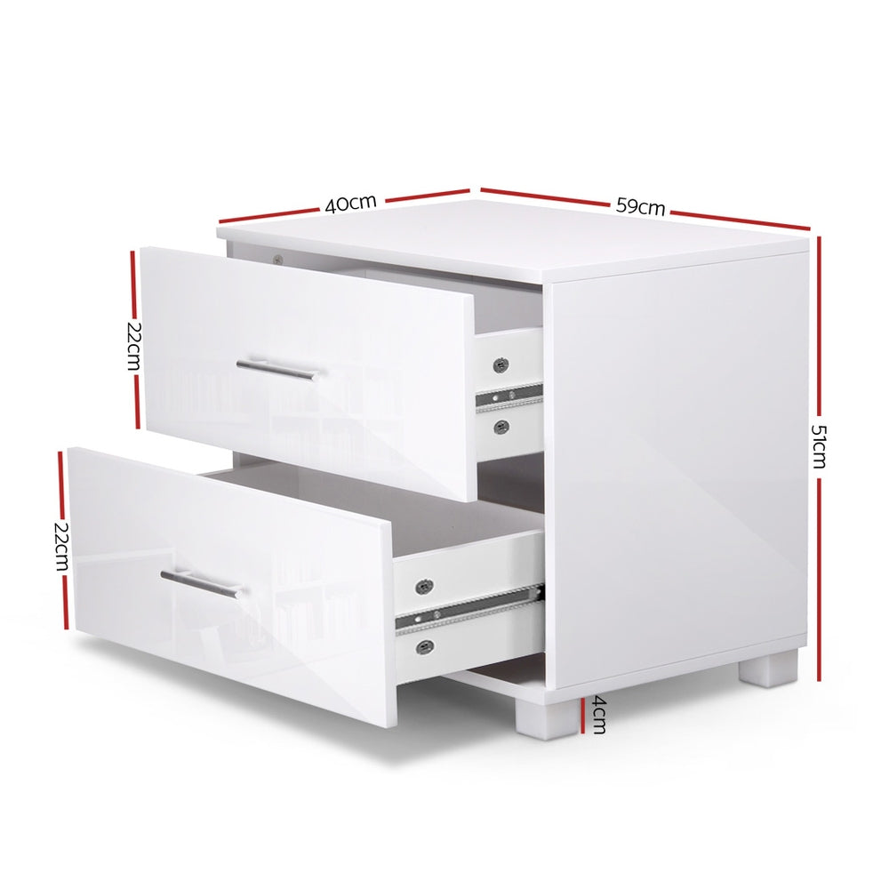 Lismore High Gloss 2 Drawer Bedside Table, White