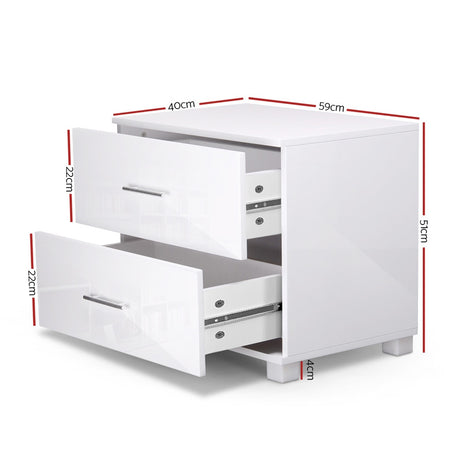 Lismore High Gloss 2 Drawer Bedside Table, White