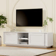 Kettering white 160cm three cabinet entertainment unit in a modern living room