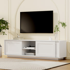 Kettering white 160cm three cabinet entertainment unit in a modern living room