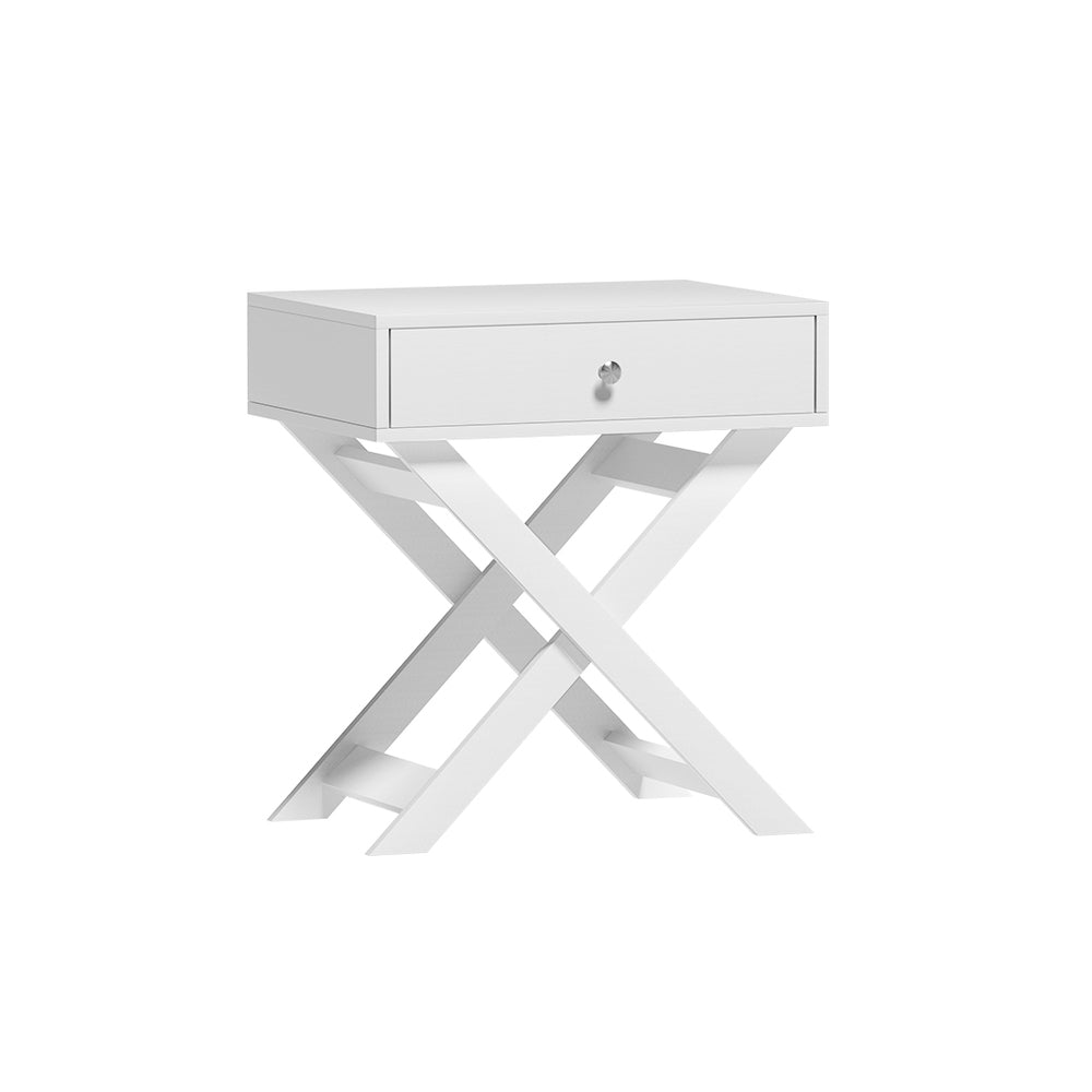 Coraki Cross Leg Bedside Table, White