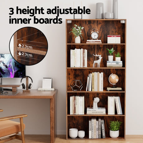 Artiss 5-Tier Walnut Bookshelf — Storage and Display Cabinet — Allure Home Collections