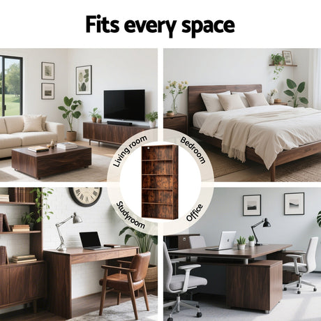 Artiss 5-Tier Walnut Bookshelf — Storage and Display Cabinet — Allure Home Collections