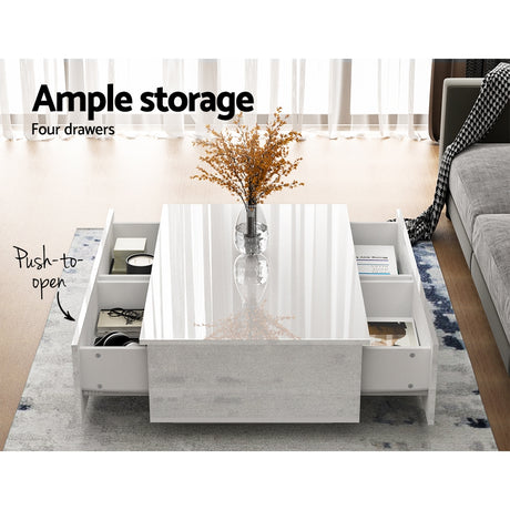 Artiss Trevi White Coffee Table with 4 Drawers — Allure Home Collections