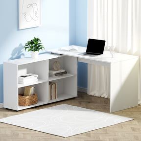 Greenough L shape white computer desk 130cm with bookshelf in a study