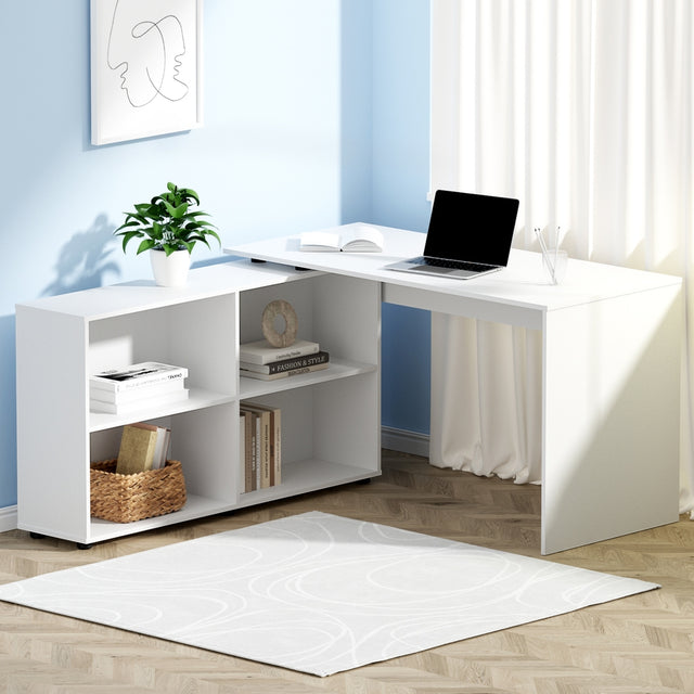Artiss L-Shaped 130cm White Computer Desk with Bookshelf — Allure Home Collections