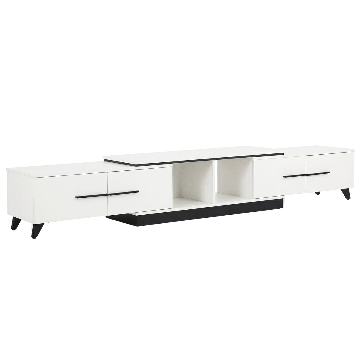 Battery Point white extendable TV cabinet with storage drawers in a modern living room