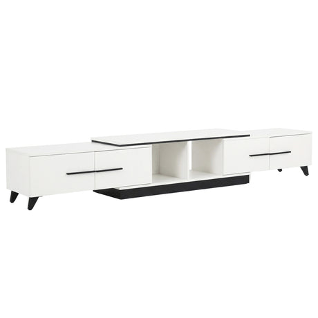Battery Point white extendable TV cabinet with storage drawers in a modern living room