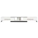 Battery Point white extendable TV cabinet with storage drawers in a modern living room