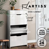 Artiss LUNA 24-Pair White Shoe Rack Cabinet — Children's, Ladies', and Men's Sizing — Allure Home Collections