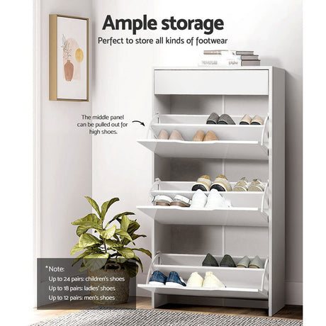 Artiss LUNA 24-Pair White Shoe Rack Cabinet — Children's, Ladies', and Men's Sizing — Allure Home Collections