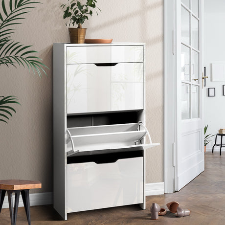 Artiss LUNA 24-Pair White Shoe Rack Cabinet — Children's, Ladies', and Men's Sizing — Allure Home Collections