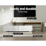 Huonville white and wood 180cm dual tone entertainment unit in a modern living room