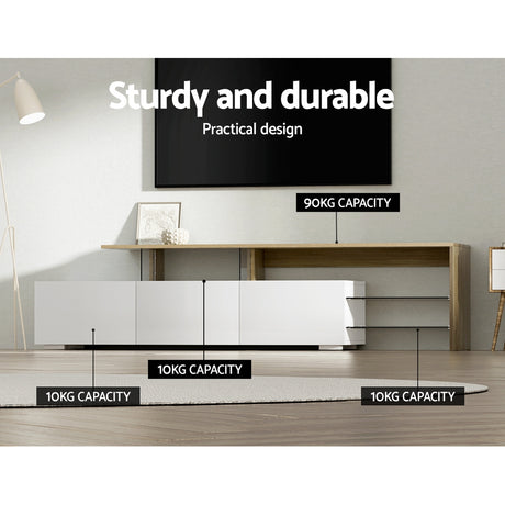 Huonville white and wood 180cm dual tone entertainment unit in a modern living room