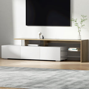 Huonville white and wood 180cm dual tone entertainment unit in a modern living room