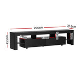 Kingston black 200cm high gloss LED entertainment unit with RGB lighting in a modern living room