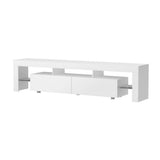 Kingston white 200cm high gloss LED entertainment unit with RGB lighting in a modern living room