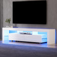 Kingston white 200cm high gloss LED entertainment unit with RGB lighting in a modern living room