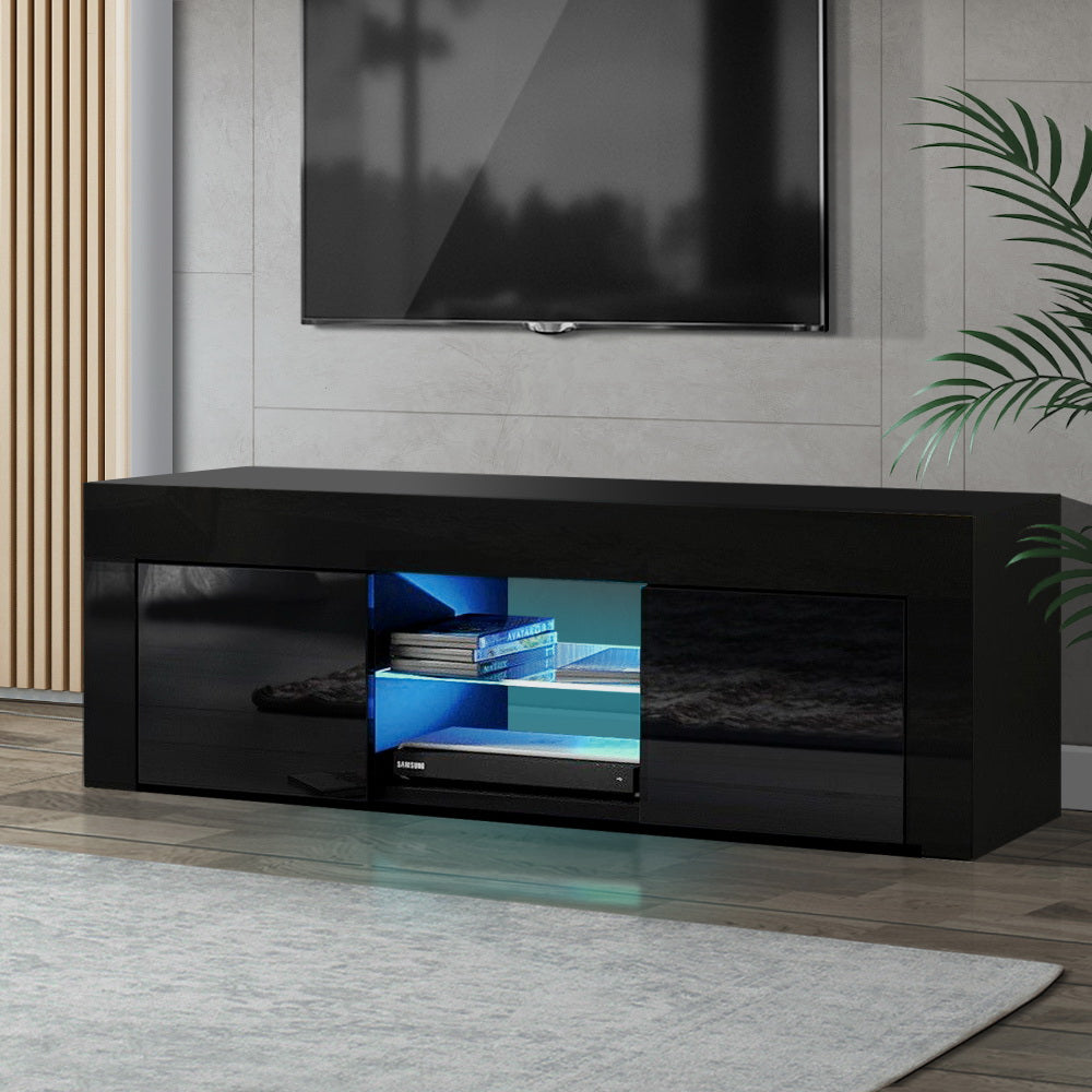 Artiss Angus 130cm Black LED TV Cabinet — RGB Lighting with 16 Colours — Allure Home Collections
